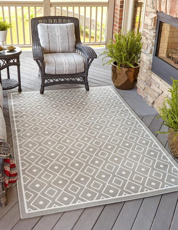 Outdoor Trellis Gray 5x8 Area Rug Indoor Outdoor Rug