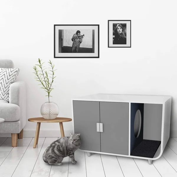 Staart Dyad Wooden Cat Litter Box Large in Alpine White