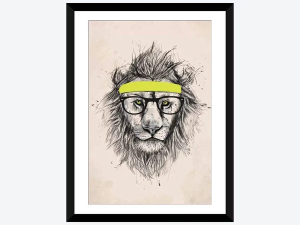 Framed Poster Prints - Hipster Lion (Light Version) by Balazs Solti ( Animal Art > wildlife > Wild Cats > Lions art)