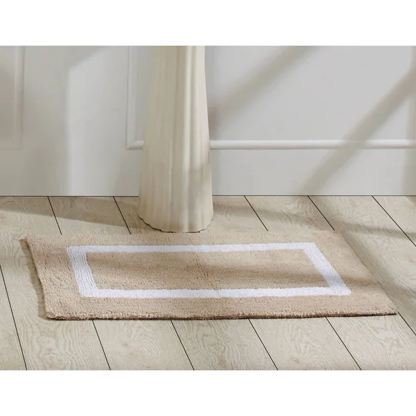Better Trends Hotel Collection 17x22 x 24x22 Bath Rug, Sand/White