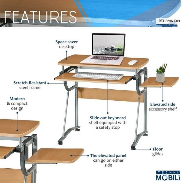 Techni Mobili Compact Computer Desk Cherry