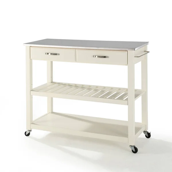251 First Grace Stainless Steel Top Kitchen Cart/Island in White Finish