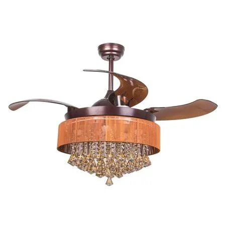 Ceiling Fans with Lights 42 inch Modern Brown Ceiling Fan Retractable Blades Crystal LED Chandelier Fan with Remote Control Fand