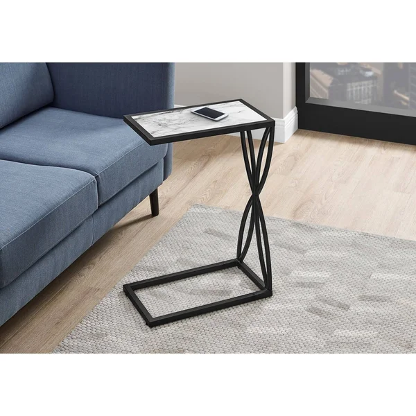 Monarch Specialties Accent Table - 25x22H, Grey Stone-Look, Black Metal