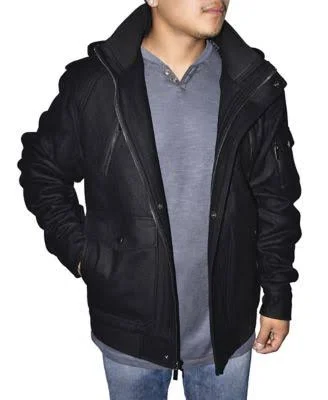 Victory Men's Wool-Blend Hooded Jacket Black M
