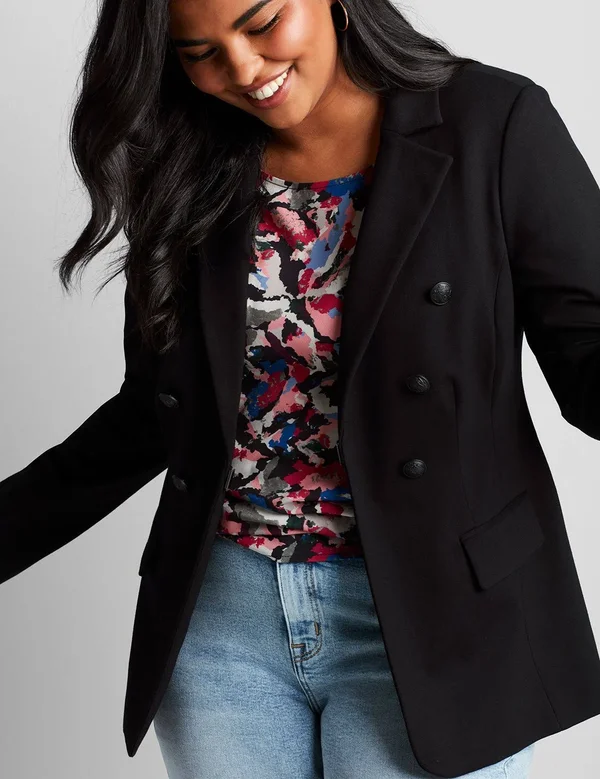 Plus Size Women's Bryant Blazer - Faux Double Breasted Ponte, Size: 20, Black, Lane Bryant