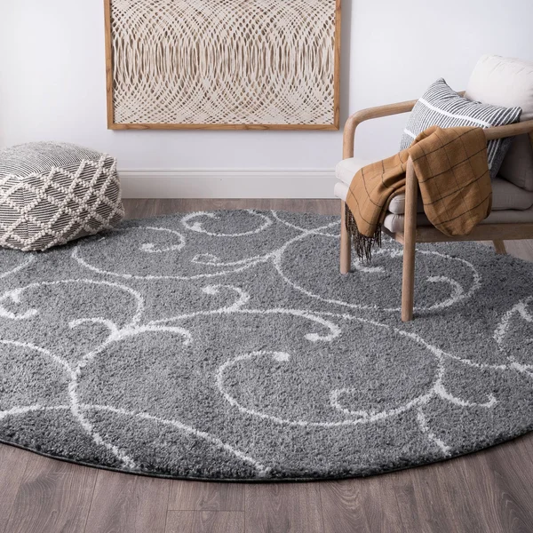 Tayse Soho Shag Benji SOH1101 Gray Area Rug Round 5&3x22 x 5&3x22