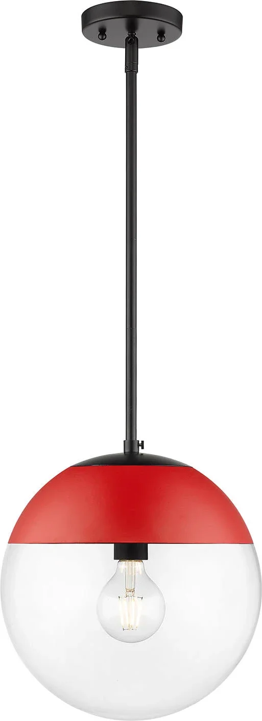 Golden Lighting 3219-L Blk-Red Dixon Pendant Light with Clear Glass & Red Cap Black