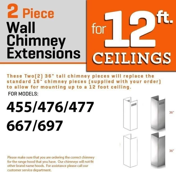 ZLINE 2-36x22 Chimney Extensions for 10 ft. to 12 ft. Ceilings (2PCEXT-455/476/477/667/697)