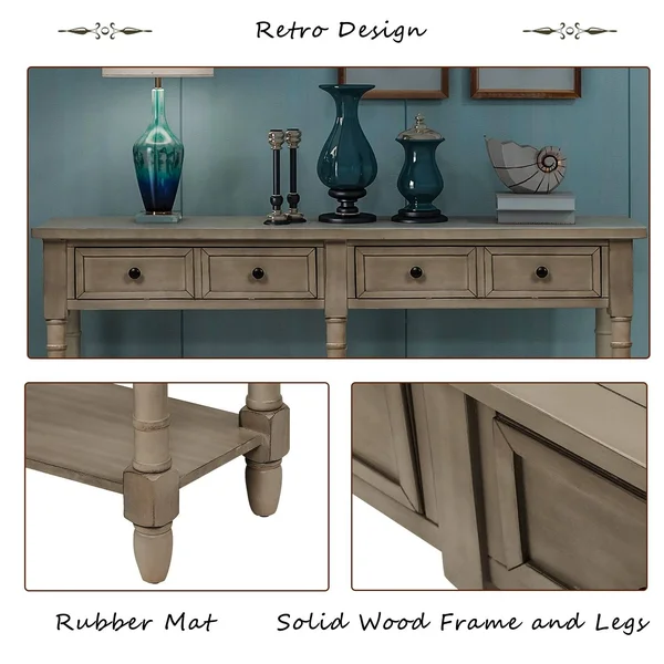 Grey Wash Entryway Console Table with 2 Drawers and Bottom Shelf - Wood