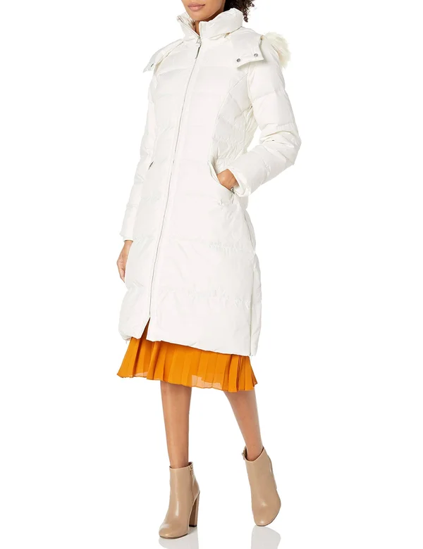 Cole Haan Faux Fur-Trim Puffer Coat - White