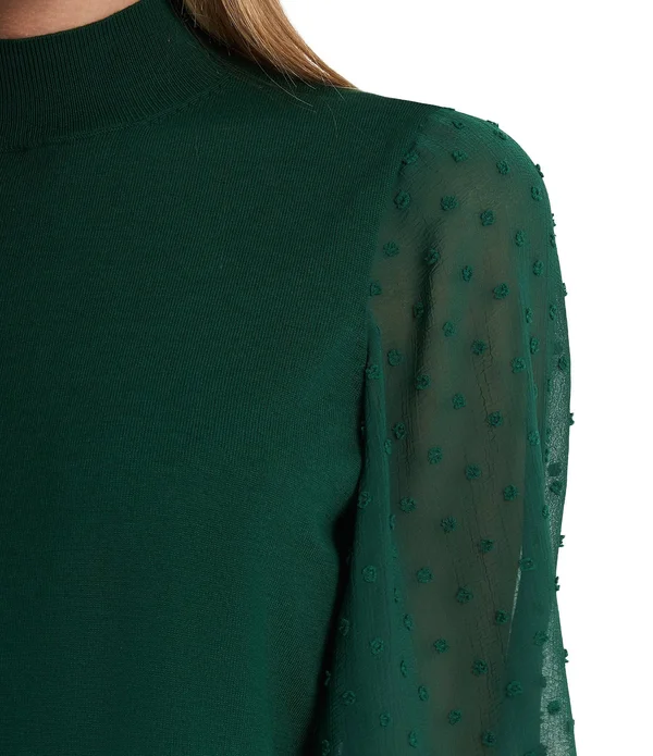 Cece Mockneck Contrast Sleeve Sweater - Rich Black