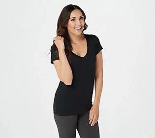 Barefoot Dreams Malibu Collection Washed Jersey V-Neck Tee, Size X-Large, Black