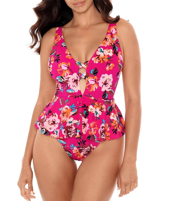 Skinny Dippers 6533349 Hot House Too Too Plunge Skirt One Piece Swimsuit - Punch