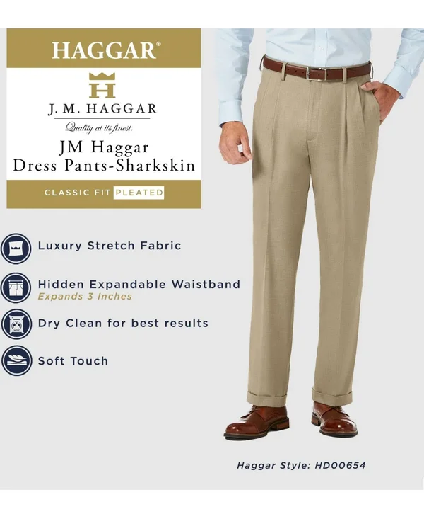 Haggar Mens J.M. Sharkskin Pleated Dress Pants