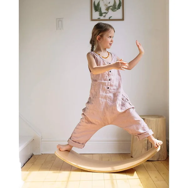Kinderfeets Wooden Balance Board Waldorf Kinderboard - Children's Balance Toy Wobble - Spin, Rock, Slide White Wash