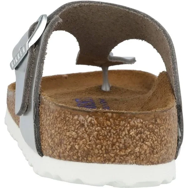 Birkenstock Gizeh Natural Leather Metallic Silver Thong Sandals