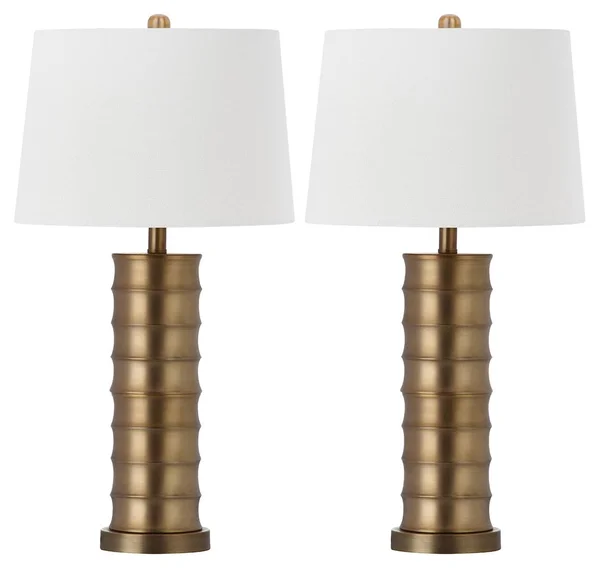 Cylinder Shaped Brass Table Lamp (Set of 2) - Antique Gold Finish by Ashley HomeStore