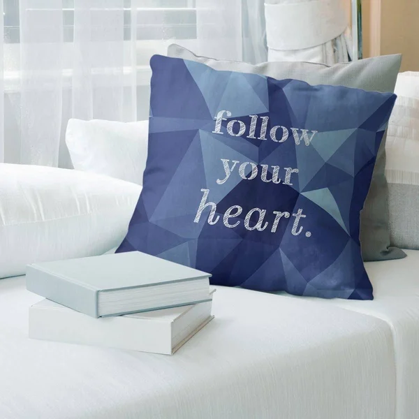 Quotes Faux Gemstone Follow Your Heart Quote Pillow-Faux Suede - 20 x 20 - Square - Zipper Closure - Large - Removable Cover - A