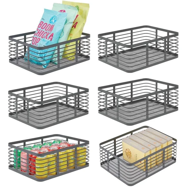mDesign Modern Decor Metal Wire Food Organizer Storage Bin Baskets for Kitchen Cabinets, Pantry, Bathroom, Laundry Room, Closets