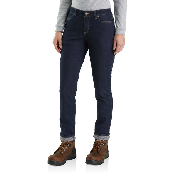 Carhartt Women's Straight Leg Lined Jean, Midnight Sky, 8