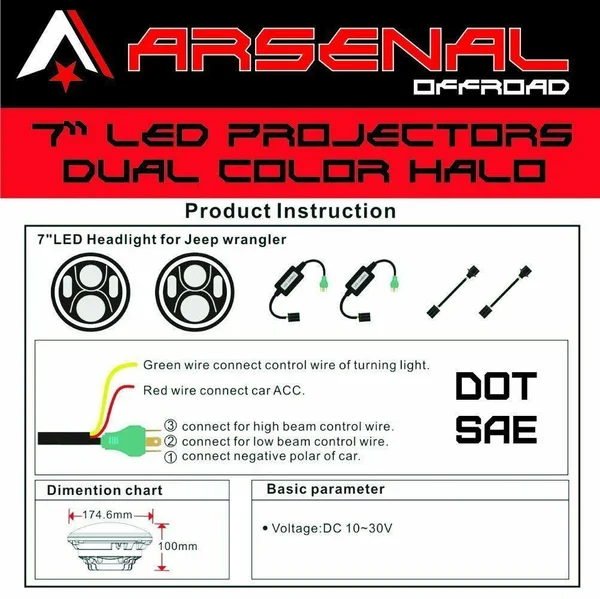 #1 7 inch Round Halo Projectors and Halo Fog Lights 60W Cree Headlights White Halo Angel Eyes+Amber Turning Signal Lights 30W Ha