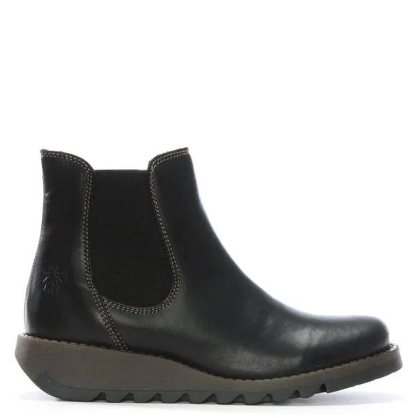 Fly London Salv Black Leather Wedge Chelsea Boots Colour: Black LEATHE
