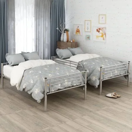 Merax Twin Over Twin Metal Bunk Bed, Multiple Colors, Silver