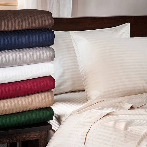 Superior 400 Thread Count Deep Pocket Stripe Cotton Sateen Sheet Set, Full/White