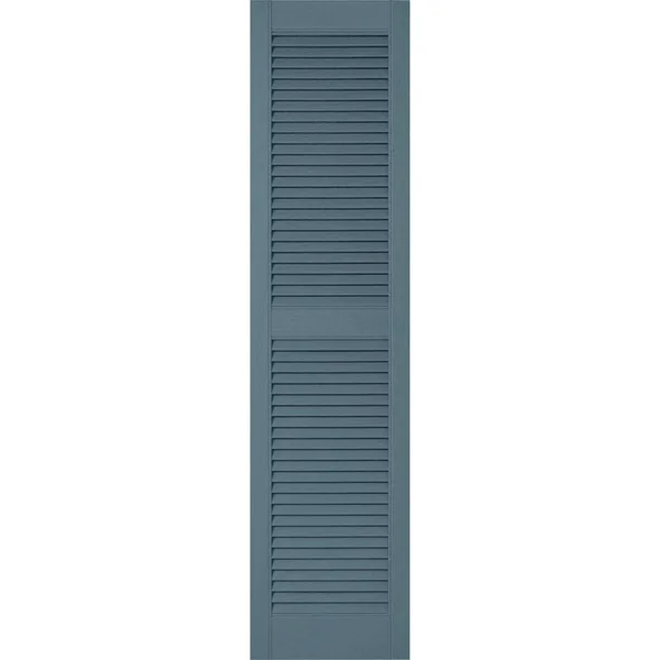 12 inchw x 84 inchh Lifetime Vinyl, Custom Straight Top Center Mullion, Open Louver Shutters, Wedgewood Blue