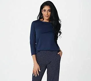Susan Graver Essentials Butterknit Bateau Neck Long Sleeve Top - Size X-Small, Navy
