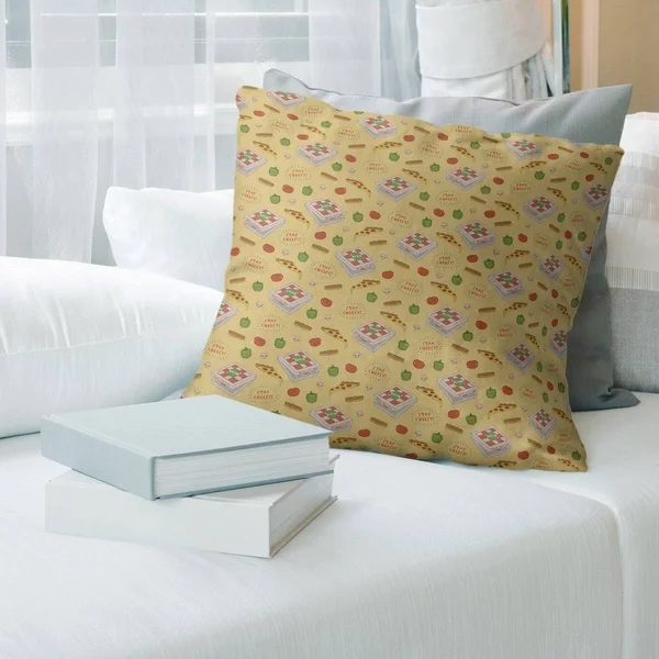Porch & den Faye Pizza Pattern Throw Pillow - 14 x 14 - Yellow - Linen