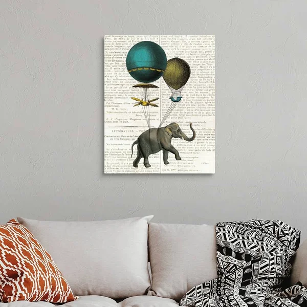 Elephant Ride I V2 Newsprint - Canvas Wall Art, 24x30, Great Big Canvas
