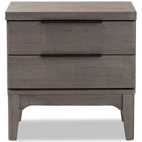 Baxton Studio Nash 2 Drawer Nightstand in Platinum Gray