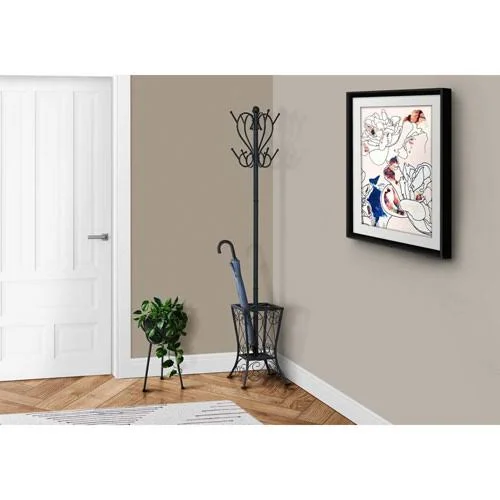 Coat Rack - 71H - Black Metal with An Umbrella Holder