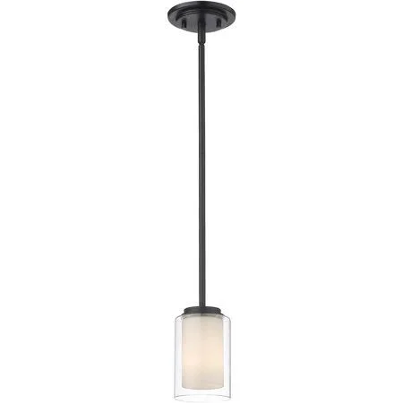 Matte Black Tone Finish Mini Pendants 6 inch Wide Inner White & Outer Clear Glass Shade Steel Material Medium 1 Light Fixtur