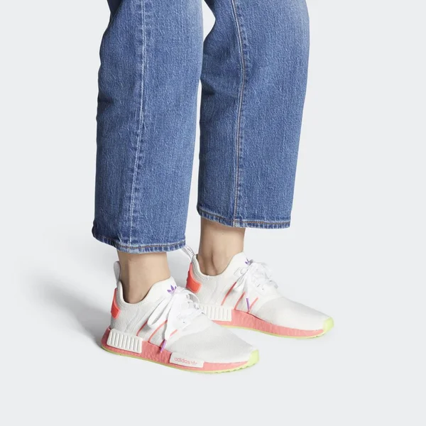 Adidas Women's Originals NMD R1 Casual Shoes in White/Orange Size 10.0