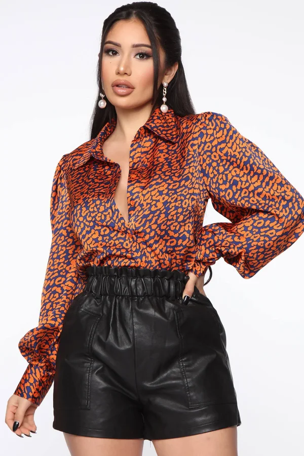 Womens Cat Tell Me Nothing Top in Orange Combo Size 3X by Fashion Nova