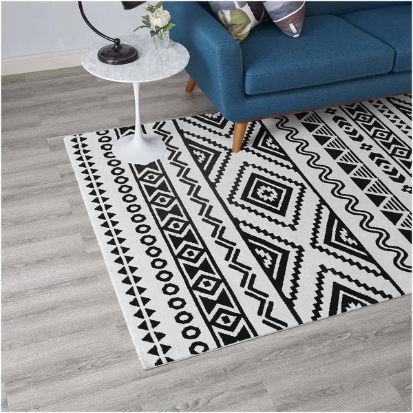 Modway Haku Geometric Moroccan Tribal 5x8 Area Rug - Black and White
