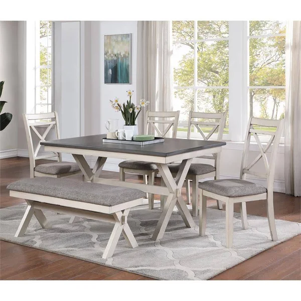 Furniture of America Egretta Transitional Wood Dining Table in Gray and White - IDF-3163WG-T