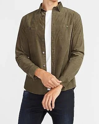 Solid Stretch Corduroy Shirt Green Men's Xs