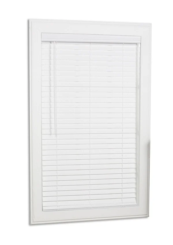 Allen + Roth Cordless Faux Wood 2-in Slat Width 25-in x 72-in Cordless White Faux Wood Room Darkening Faux Wood Blinds, 18JWT24