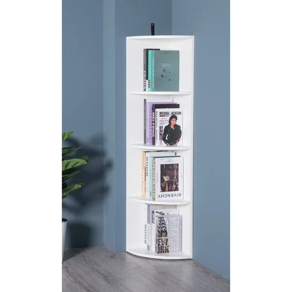 Basicwise Wall Corner 4 Tier Shelves Bookcase - Black