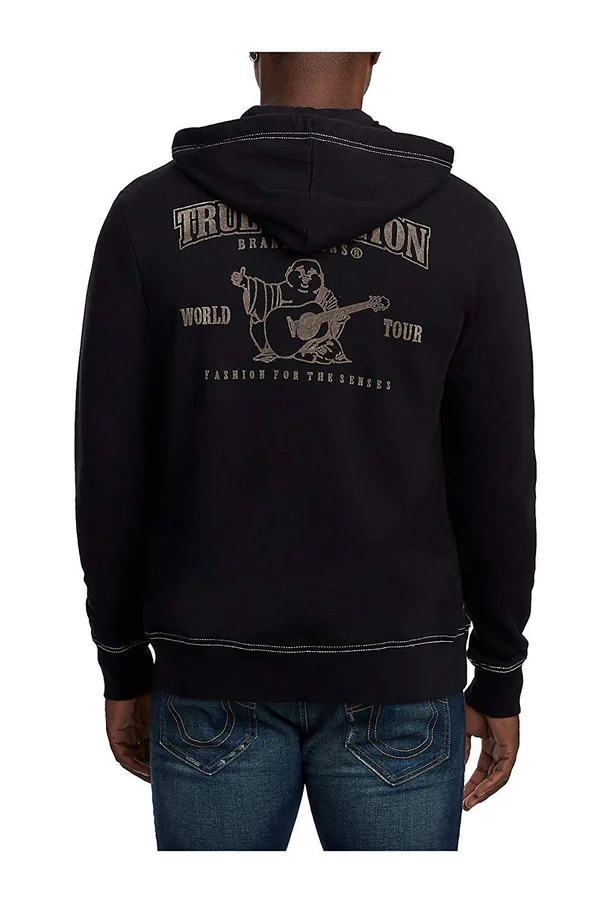 True Religion Men's Classic Logo Zip-Up Hoodie - Black