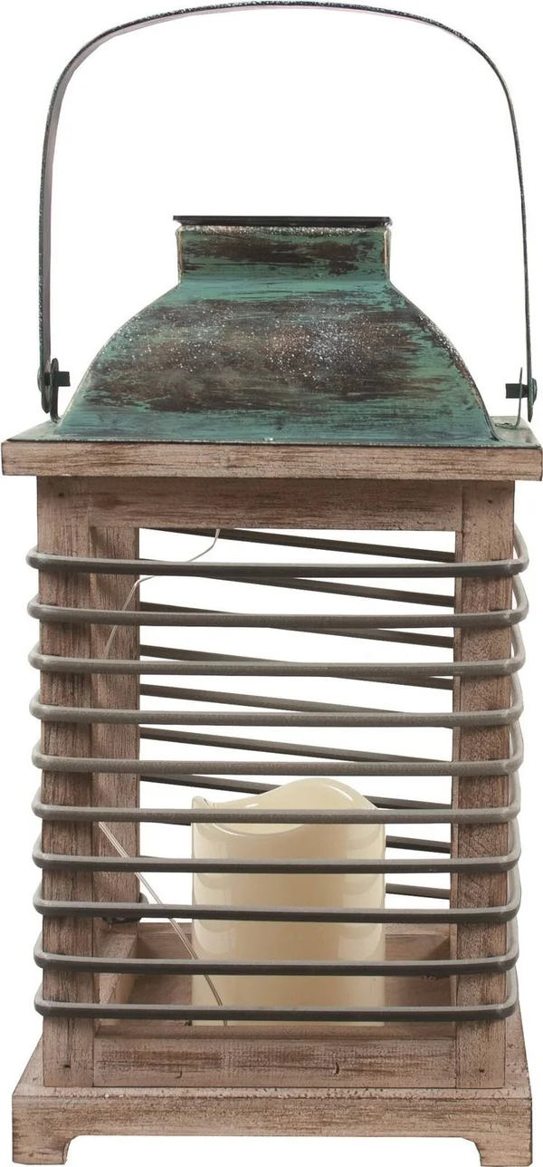 Lantern Metal & Wood with LED Candle 15.8Tall