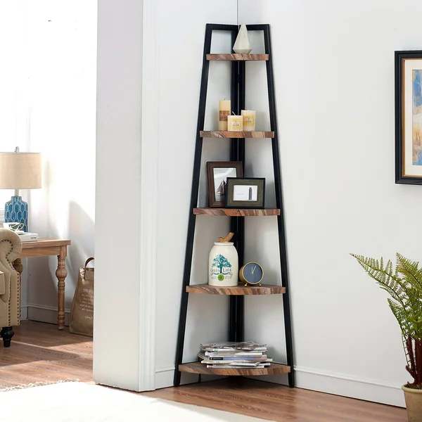Danya B. Free-Standing Industrial Corner Shelf in (Black/Brown)