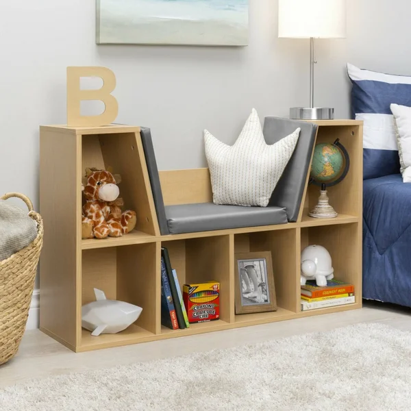 Best Choice Products 6-Cubby Kids Bedroom Storage Organizer - Multi-Purpose Bookcase w/ Cushioned Reading NOOK - Brown