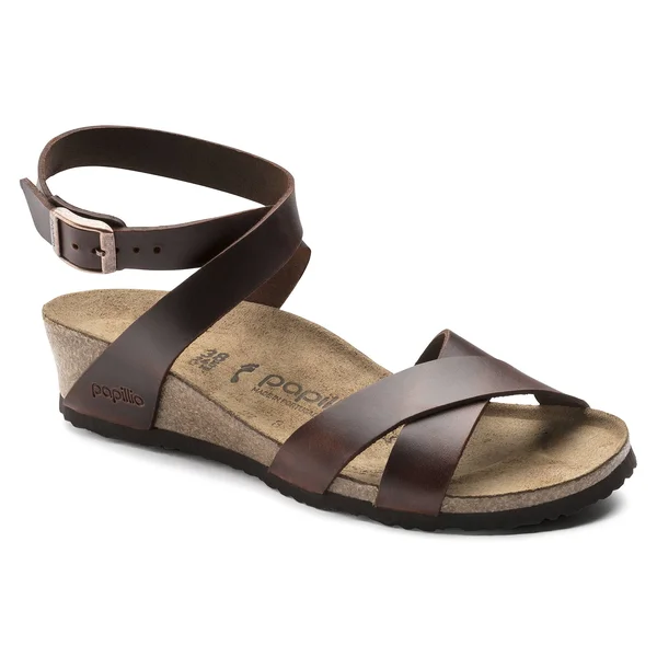 Birkenstock Spring Papillio Lola Natural Leather Cognac Wedge Heel