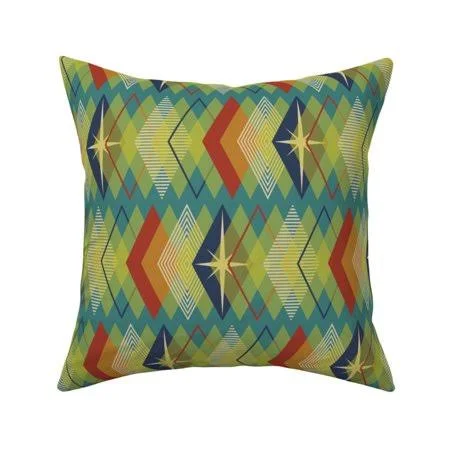 Teal Diamonds Geometric Rhombus Throw Pillow Cover W Optional Insert by Roostery, Size: 18 x 18 Cu003EOnly
