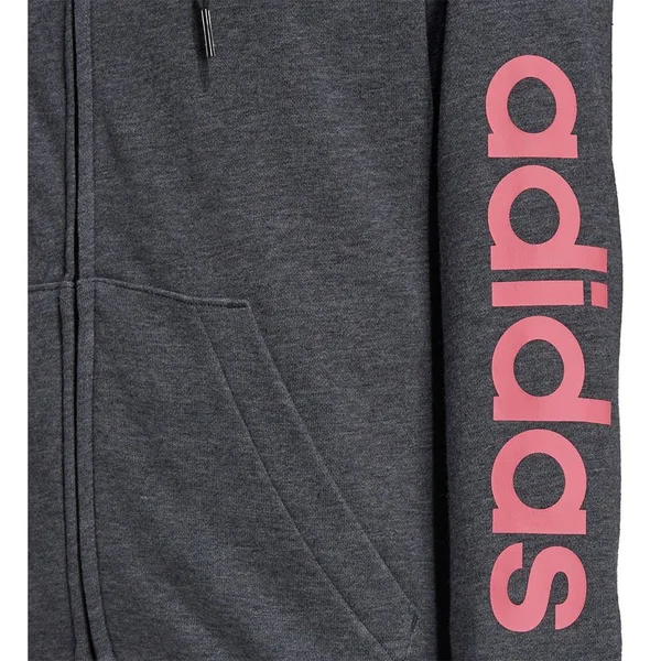 Adidas Essentials Logo Full Zip Hoodie Grey Pink Women - Xs